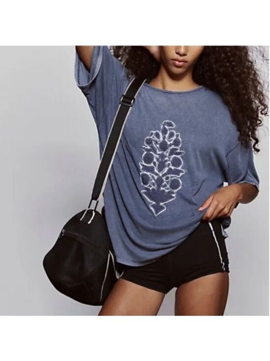 Free People Tops - Free People FP Movement Harmony Tee - blue indigo combo burnout graphic Sz Large
